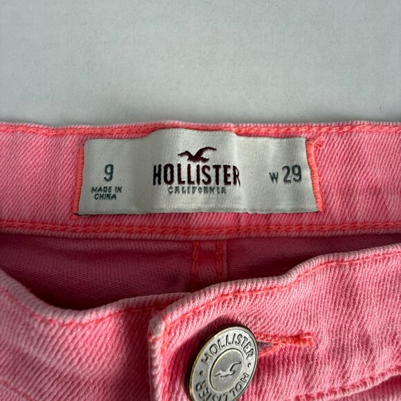 Hollister Wmn’s Neon Pink Micro Mini Denim Shorts Distressed Hem Jean | Sz 29x9 - Picture 5 of 17